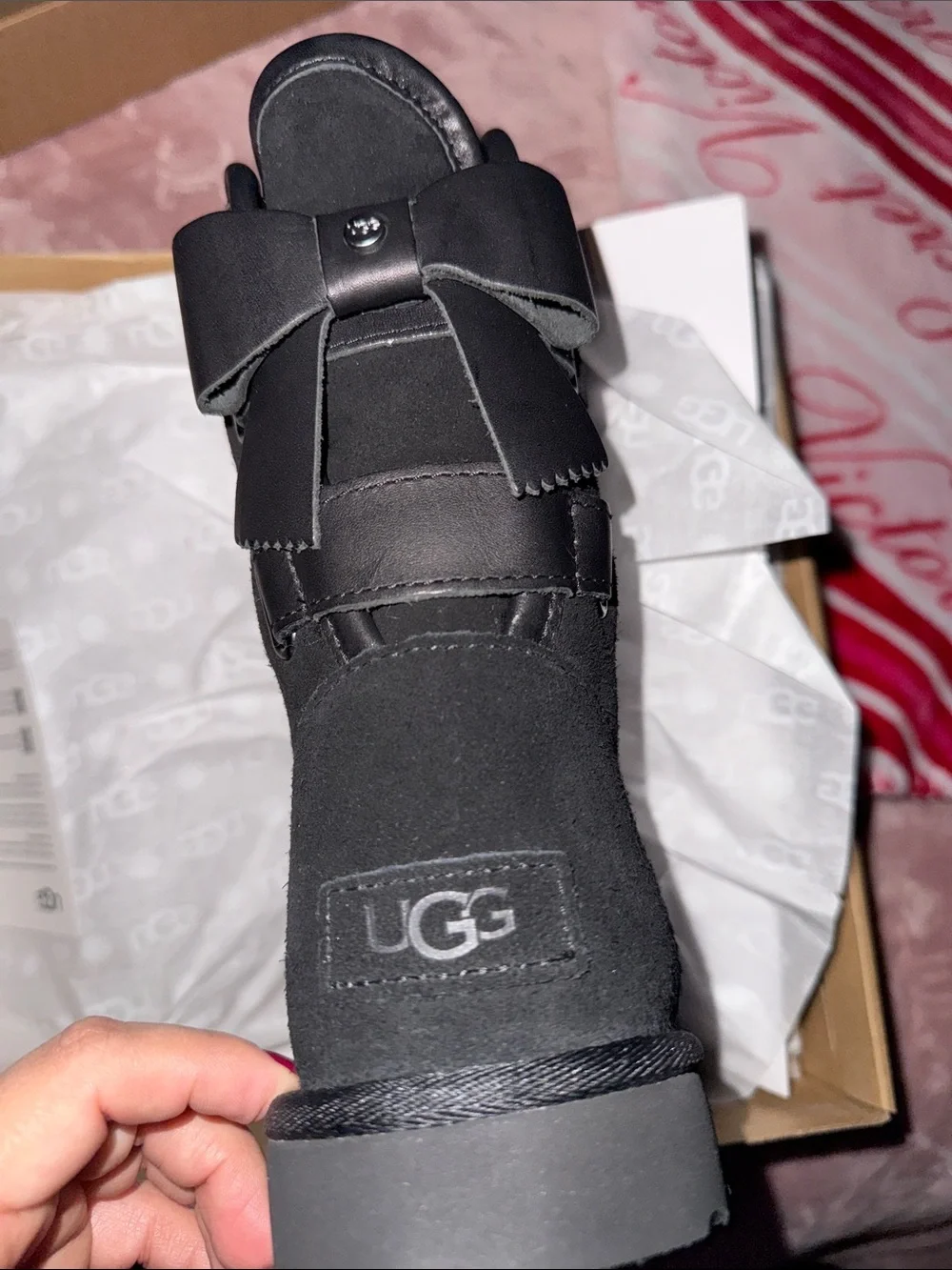 UGG Women's Black Suede Short Winter Boot with Buckle Detail